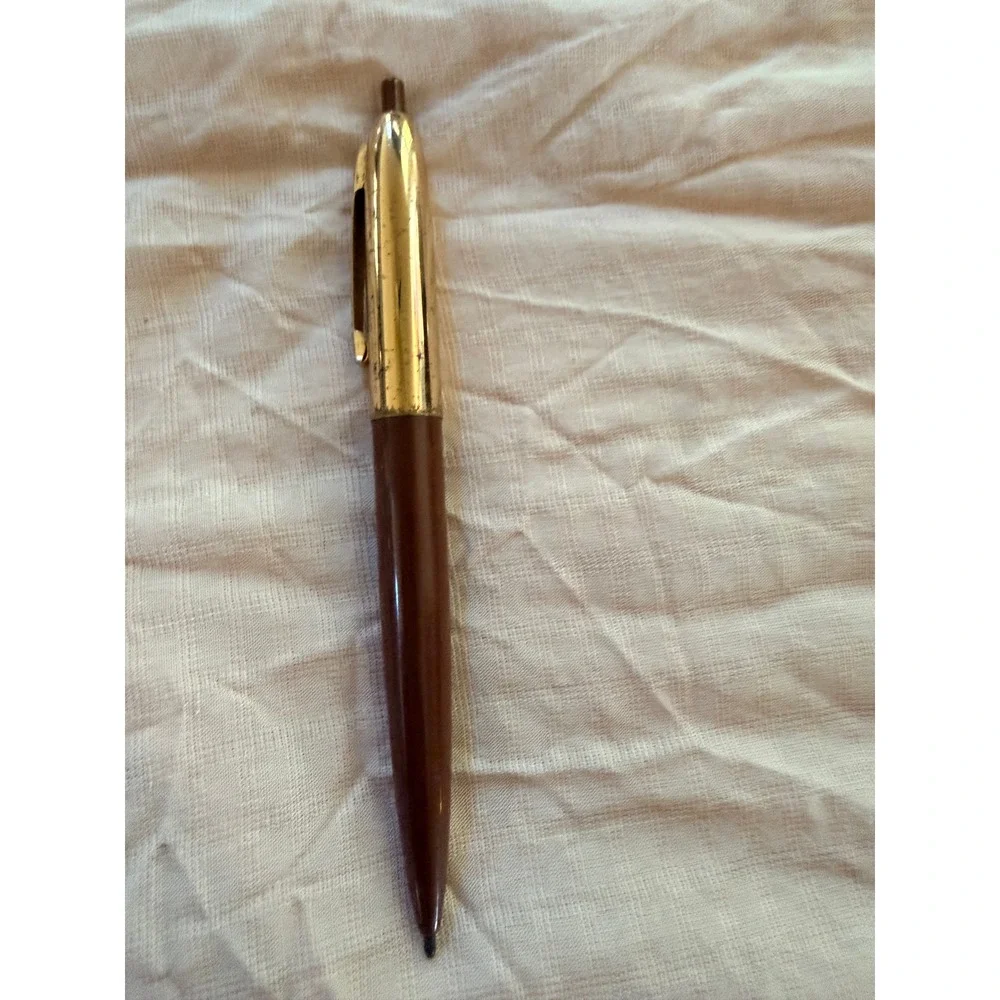 Vintage Paper Mate Brown and Gold Ballpoint Pen Double Heart Logo USA Made